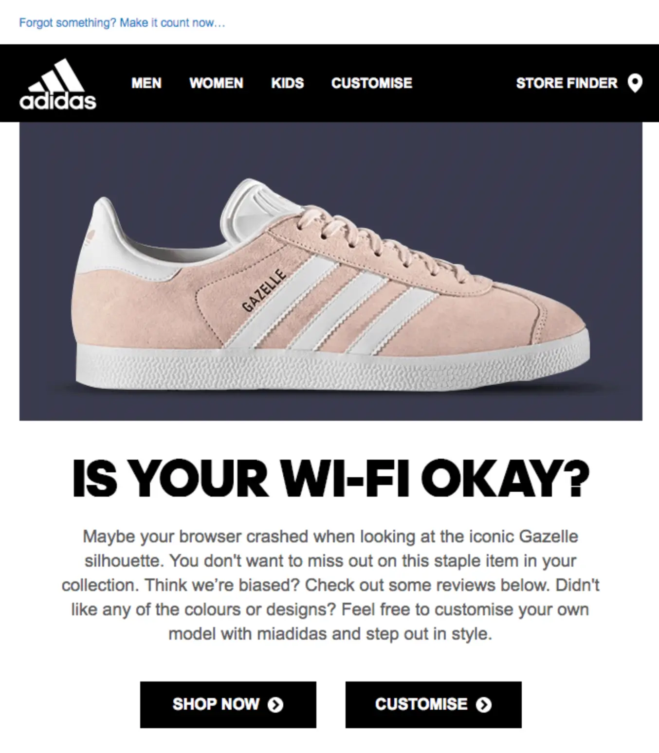 Adidas abandoned cart reminder email